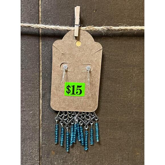 Handmade Blue Dangle Earrings - Picture 2 of 2